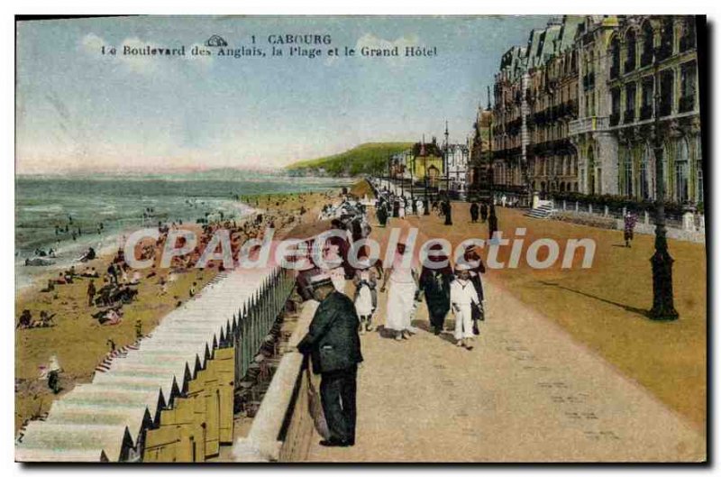 Old Postcard Cabourg Boulevard des Anglais beach and great hotel