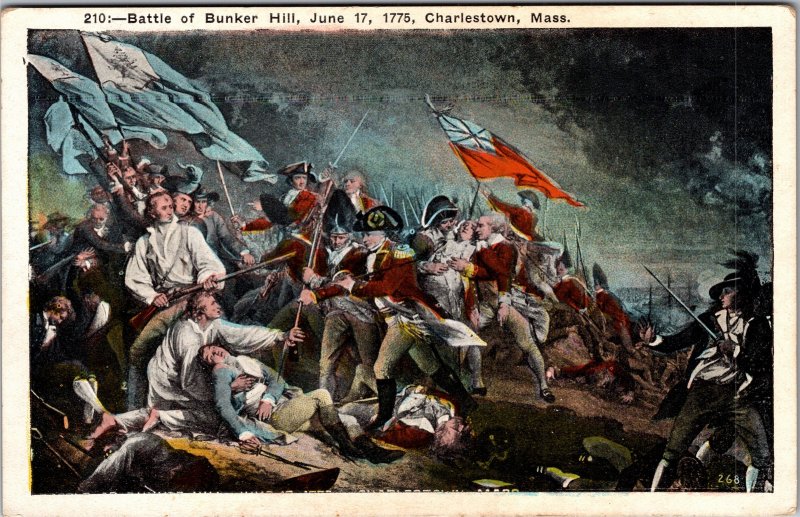 Postcard Art MA Charlestown Battle of Bunker Hill