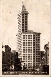 Smith Tower Seattle Washington WA Street c1938 RPPC Real Photo Postcard E19