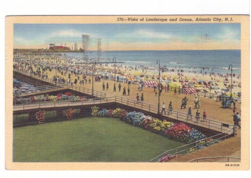 Boardwalk, Atlantic City, New Jersey, Vintage 1943 Linen Postcard