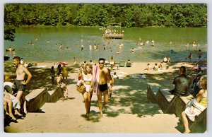 Mitchell IN She Carries Picnic Basket, He The Towel~Spring Mill State Park Beach