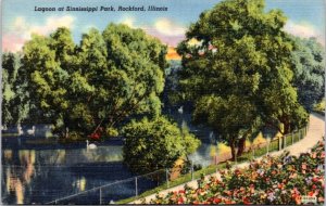 Postcard IL Rockford - Lagoon at Sinnissippi Park