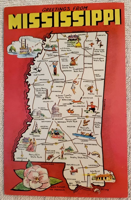 Greetings From Mississippi, Dexter Press. Map of MISS.