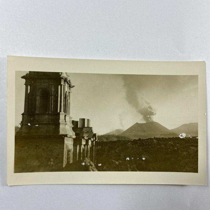 RPPC Volcano City Mexico Paricutin Michoacan Building Eruption Postcard