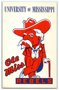 c1950's Old Miss Rebels with Walking Stick University of Mississippi MS Postcard