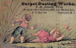 1880's Lot of 4 Riverside Carpet Dusting Works Pawtucket, RT Trade Card P129