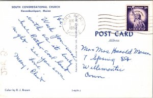 S Congregational Church Kennebunkport Maine Postcard PM York Beach ME Cancel WOB 