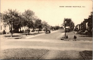 Vtg Scene Around Westfield NJ Street View Old Cars Homes Houses 1940s Postcard