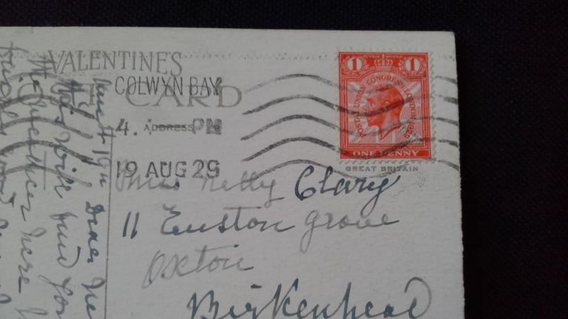 Colour Postcard Colwyn Bay With 1d Red Postal Union Congress Postmarked 1929