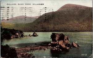 1929 KILLARNEY IRELAND COLLEEN BAWN ROCK BUY IRISH GOODS CANCEL POSTCARD 34-281