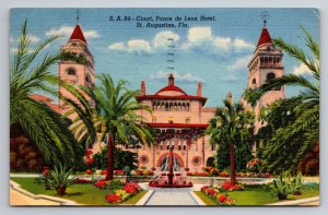 Court Ponce De Leon Hotel St. Augustine Florida Posted 1956 Linen