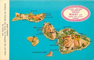 Aloha Airline s Postcard Map, Islands Molokai, Maui, Lanai & Kahoolawe, Unposted