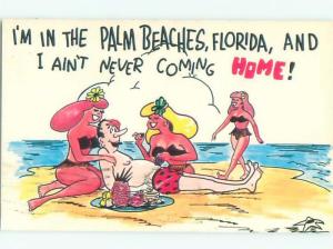 Pre-1980 Risque Comic MAN WITH BIKINI GIRLS IN PALM BEACH FLORIDA AB6931