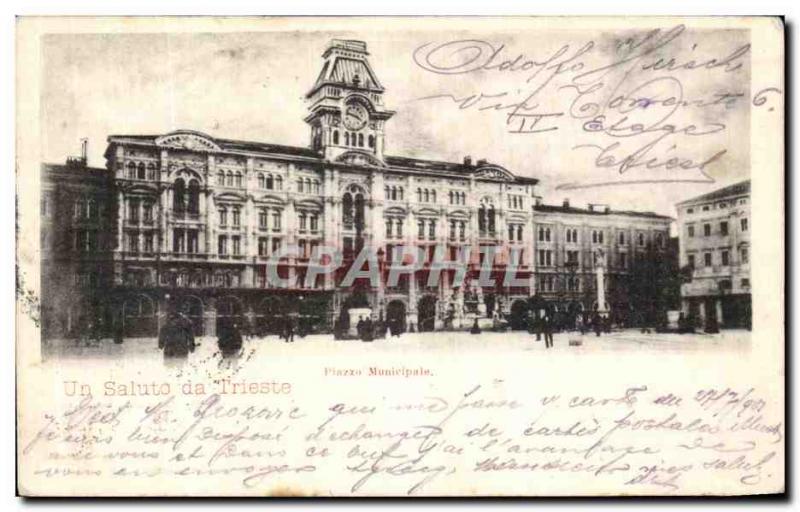 VINTAGE POSTCARD Saluto da Trieste Piazzo Municipal