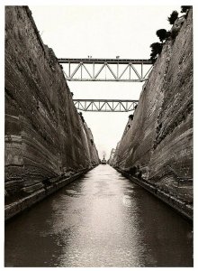 Corinth Canal & Bridge Over the Top Greece B & W  Postcard 4 x 6