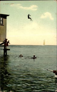Oak Bluffs MA High Jump Diving Swimming c1900-20s Vintage Postcard