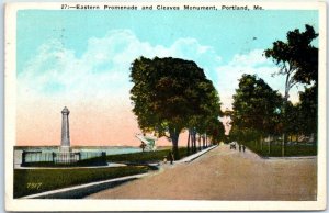 Postcard - Eastern Promenade and Cleaves Monument - Portland, Maine