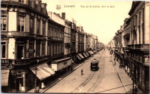 Belgium Leuven Louvain Rue de la Station Vers la Gare Vintage Postcard  09.73