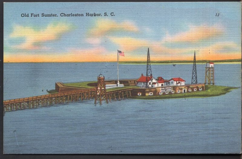 South Carolina CHARLESTON HARBOR Old Fort Sumter - Linen