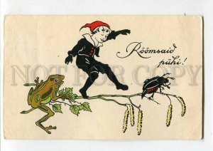 3088812 ELF dancing w/ FROG & BEETLE vintage SILHOUETTE Color