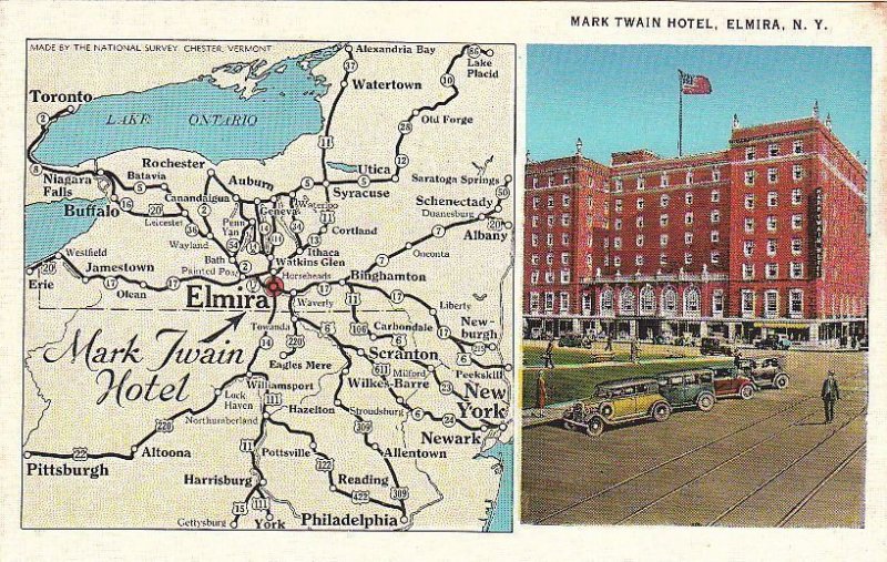 Postcard Mark Twain Hotel Elmira NY