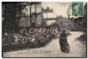 Old Postcard Motorcycle Verdun Street of & # 39eglise Army