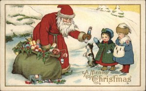 Christmas Santa Claus Toys for Children and Dog Stecher No 55F c1920 Postcard