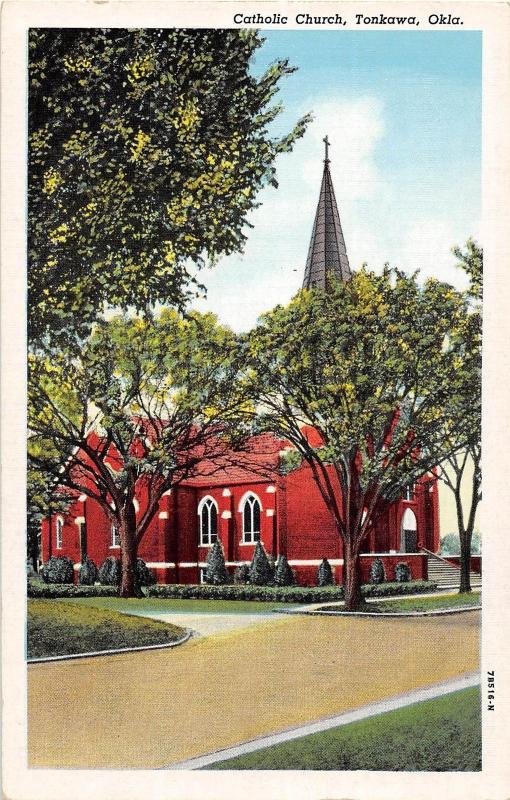 Oklahoma Ok Postcard c1930 TONKAWA Catholic CHurch Building 