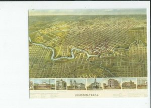 Gallery Quality,  19th Century Ariel Map Painting of Houston, Texas Postcard