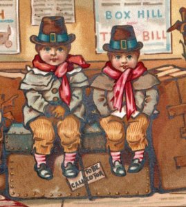 1880s Victorian Trade Card Christmas? WJW Adorable Twin Boys #V