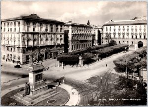 Napoli Piazza Municipio Naples Italy Monument Buildings Real Photo RPPC Postcard