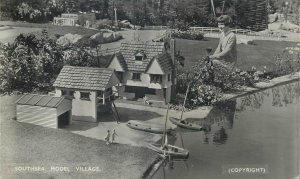 Postcard Uk England Southsea model village boats moat