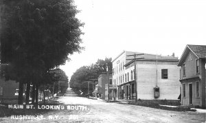 Rushville NY Main Street Looking South Store Buildings, Real Photo Postcard