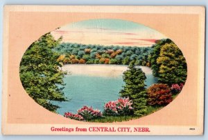 Central City Nebraska Postcard Greetings Lake River Trees c1940 Vintage Antique