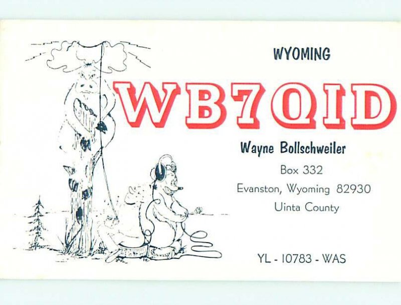 Pre-1980 RADIO CARD - CB HAM OR QSL Evanston Wyoming WY AH2540