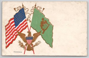 Patriotic American and Irish Flags United States & Ireland Gilded Postcard I30