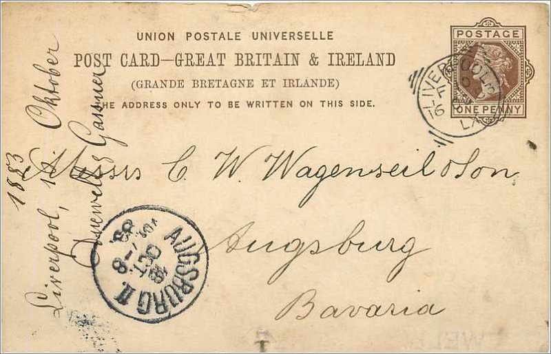 Entier Postal Stationery Postal Britain Great Britain in 1883 Liverpool to Ba...