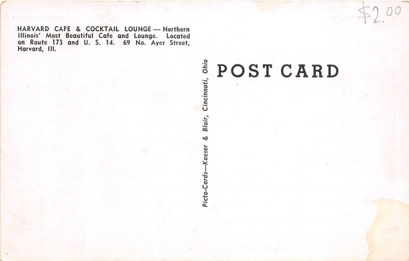 J61/ Harvard Illinois Postcard c1940s Interior Caf� & Cocktail Lounge 119