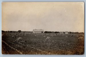 c1910's View Of Farm Hay Fields Farming House RPPC Photo Antique Postcard