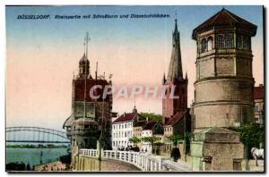 Postcard Old Rheinpartie Dusseldorf und mit Schlossturn Dusselschloschen