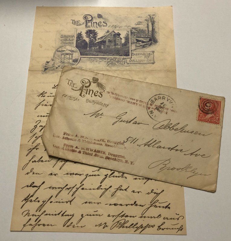 Vtg 1895 Lot of 2 THE PINES Shohola Glen Barryville New York Letterhead Envelope
