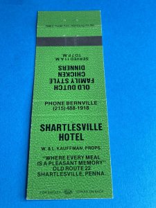 Vintage Matchbook Cover Shartlesville Hotel Shartlesville PA Pennsylvania MB147