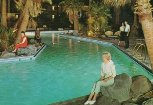 Saga Motor Hotels Motel Anaheim California opposite Disneyland night pool E136 