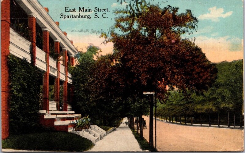 Postcard East Main Street in Spartanburg, South Carolina