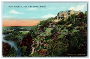c1940 Aerial View Castle Hahatonka Building River Lake Ozarks Missouri Postcard