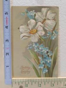 Postcard Birthday Greeting with Flowers Embossed Art Print