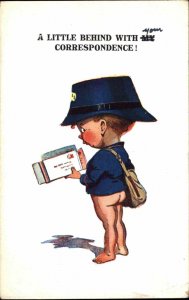 Little Boy Mailman Postal Worker Bare Butt with Letters Vintage Postcard