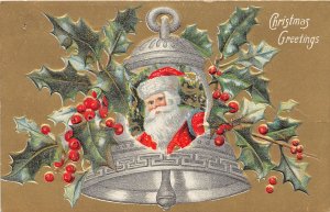 G7/ Santa Claus Christmas Postcard c1910 Bell Holly Gold-Lined 11