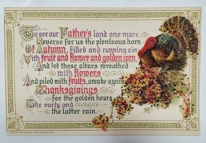 Thanksgiving Greetings Lovely Poem Beaded Turkey Postcard U15