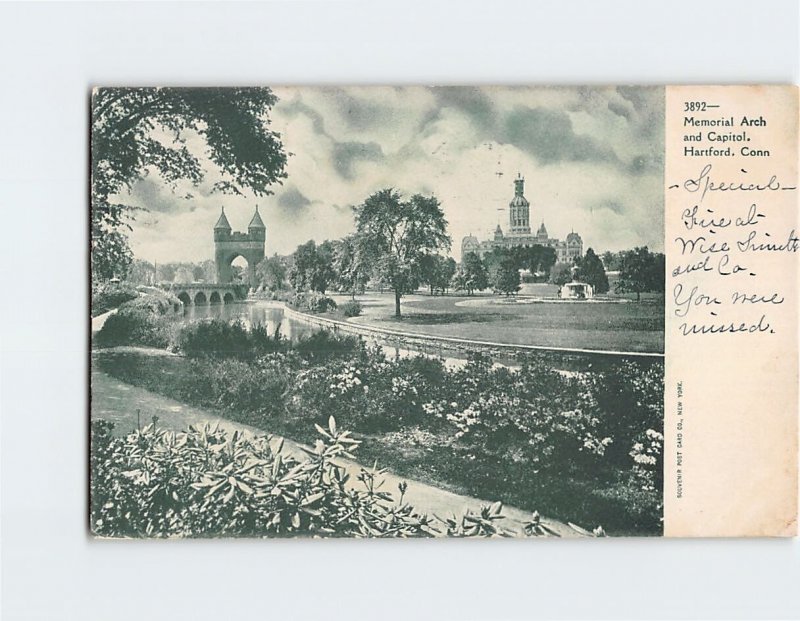Postcard Memorial Arch and Capitol, Hartford, Connecticut